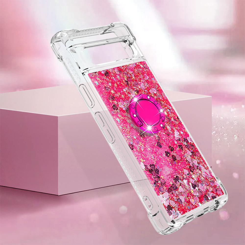 For Google Pixel 7a YB Quicksand Series-7 Liquid Quicksand TPU Phone Case Ring Kickstand Anti-drop Cover For Google Pixel 7a YB Quicksand Series-7 Liquid Quicksand TPU Phone Case Ring Kickstand Anti-drop Cover